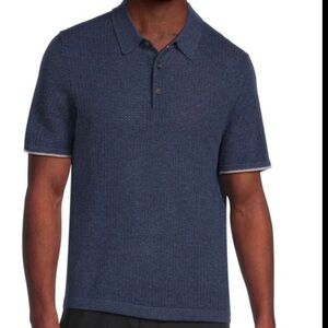 Bruno Magli Knit Polo Shirt Men XL Blue Short Sleeve Preppy Classic NWT